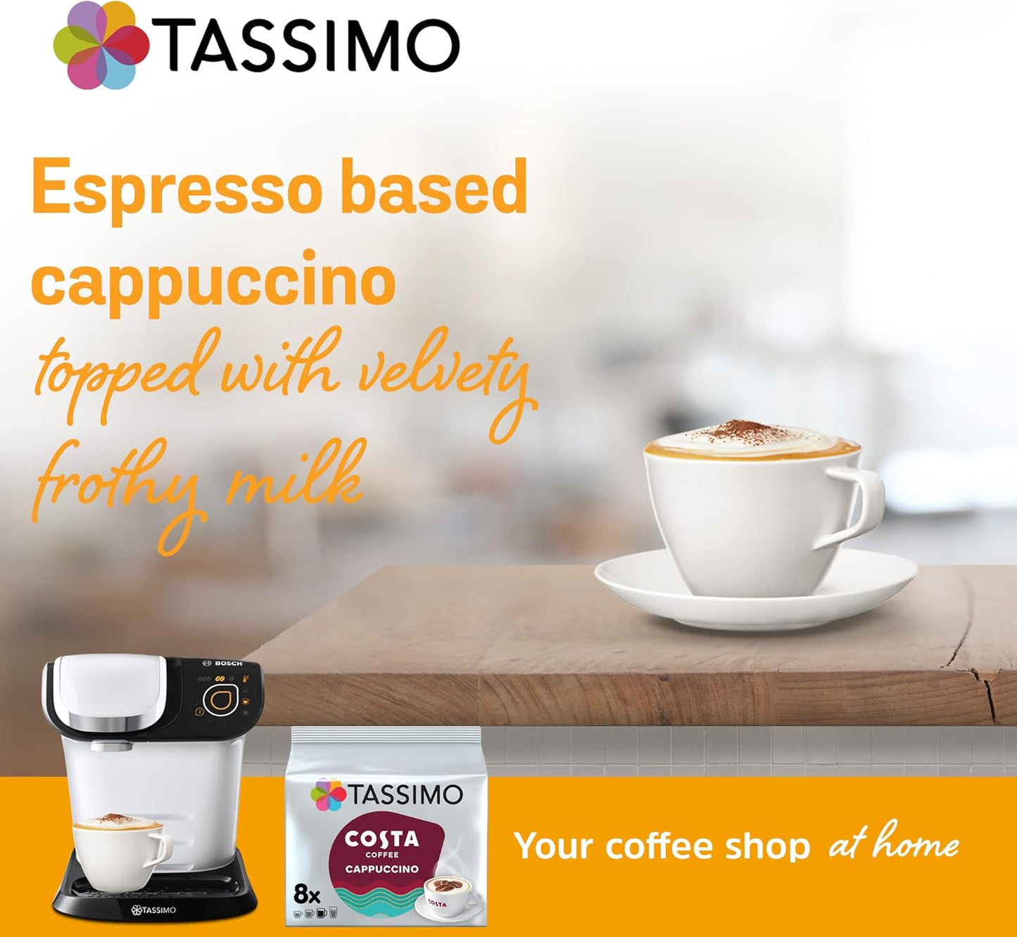 Tassimo Costa Cappuccino Coffee Pods x 8 (Pack of 5, Total 40 Drinks)