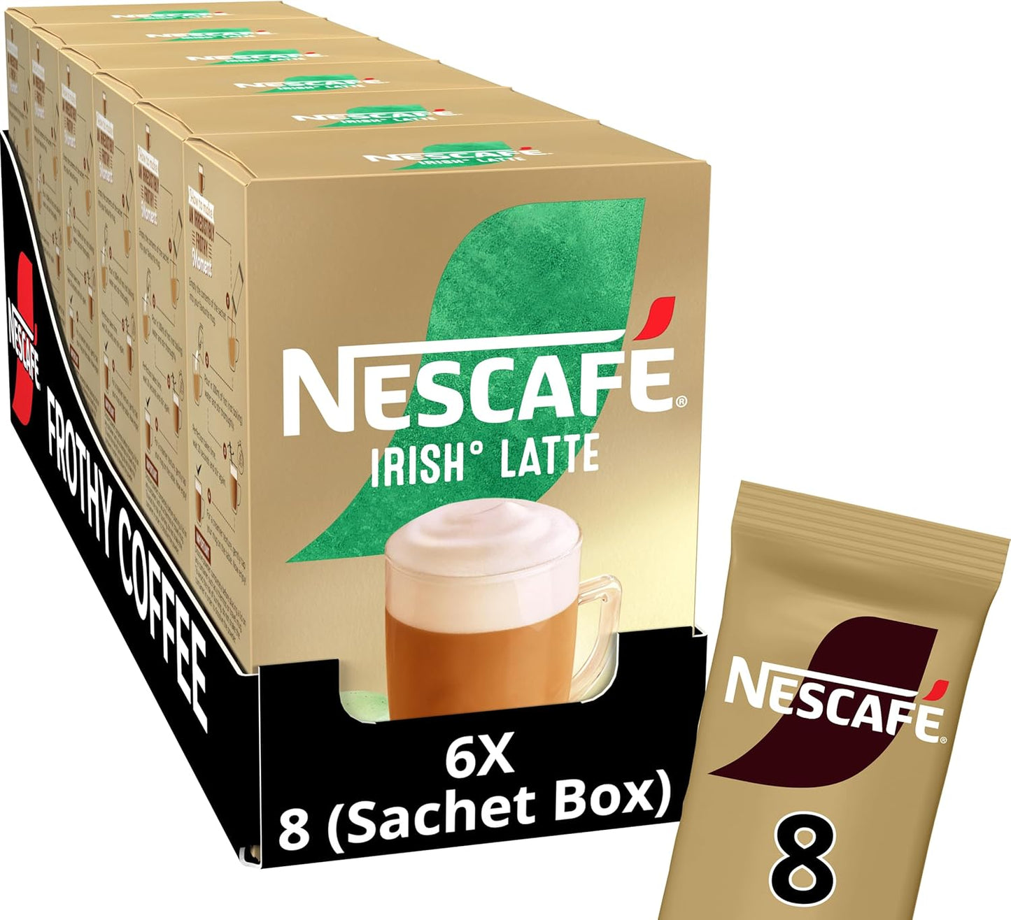 NESCAFÉ Irish Latte Instant Coffee Sachets 8 x 19.8g (Pack of 6)
